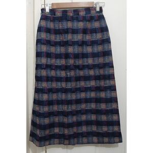 Braemar vintage womens small midi long skirt 100% wool made usa red blue plaid